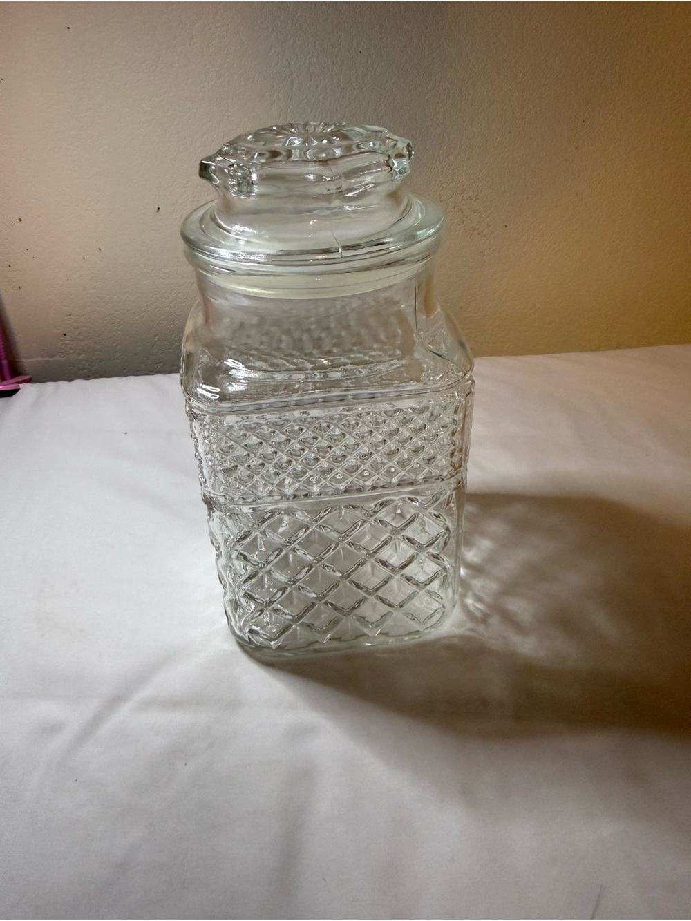 Clear Glass Diamond-Pattern Canister with Lid
